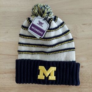 Michigan Wolverines Womens Hat Fan Favorite Striped Pom Maize Blue